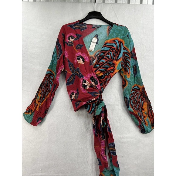 Anthropologie Conditions Apply Sleek Wrap Blouse Red Montif - Picture 4 of 12